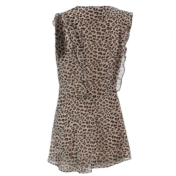 CAbi Top Flutter Blouse Ruffle Sleeveless Cheetah Animal Print Black Cream S - Picture 4 of 16